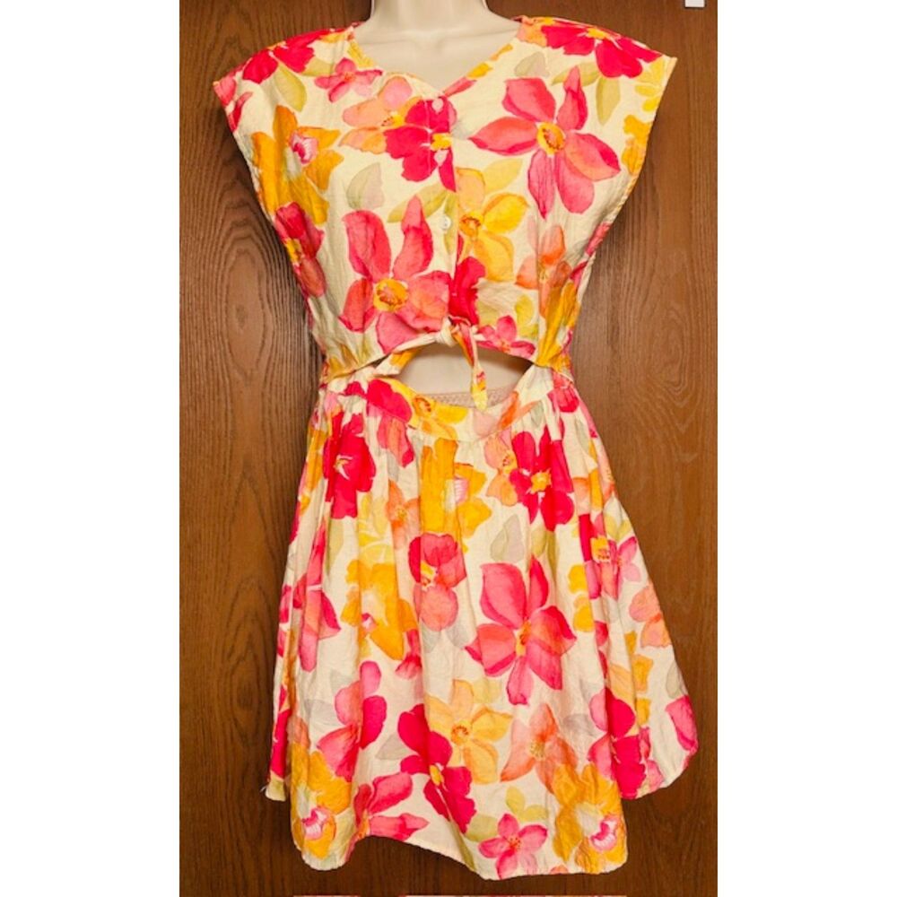 ZARA Turkey Girls Floral Print Diamond Shape Cut out Garden Party Short Dress 10